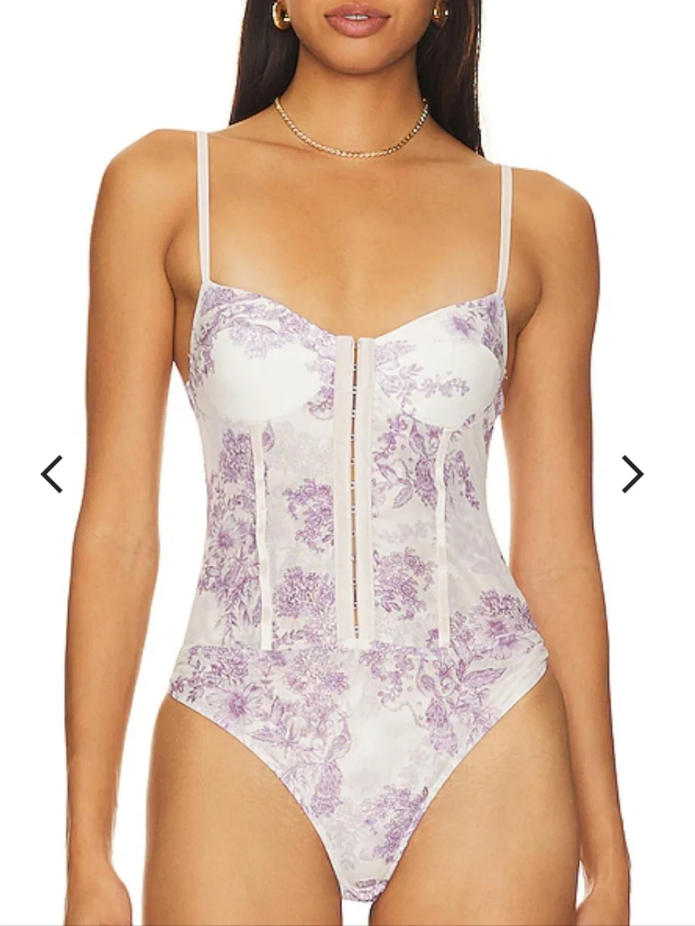 Free People Night Rhythms Printed Mesh Bodysuit in Ivory Combo sz XL